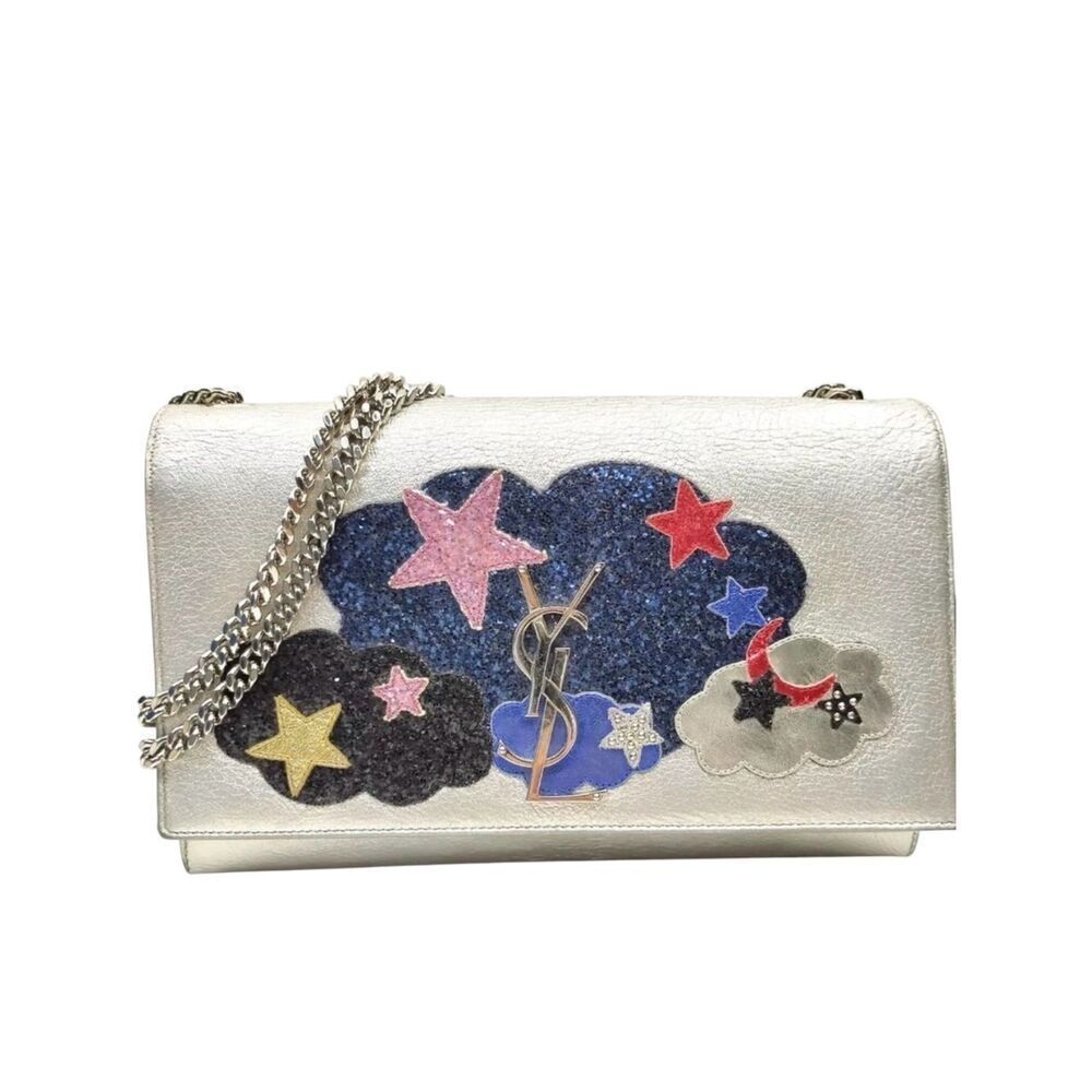 Ltd Edition Saint Laurent Silver Stars Sky YSL Kate Monogram Clutch Bag Medium